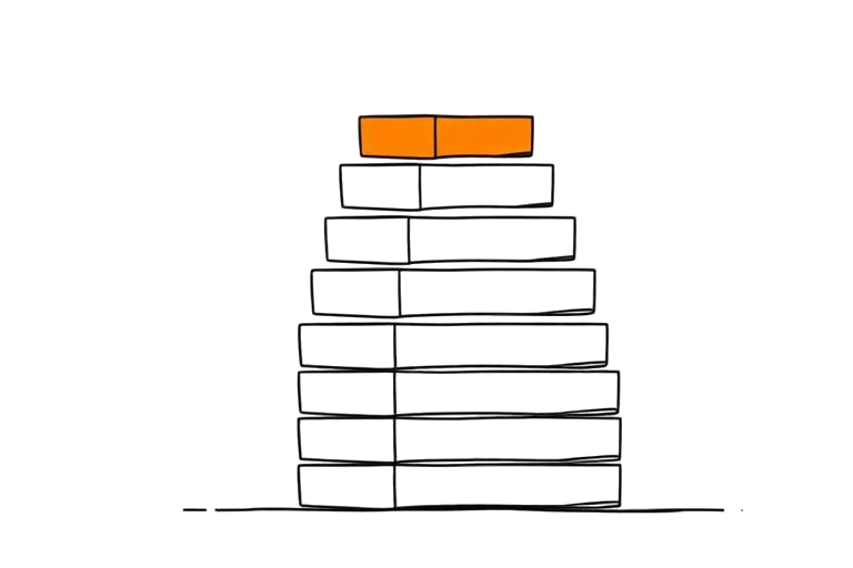 A vertical stack of blocks, tall early ones and identical later slabs.